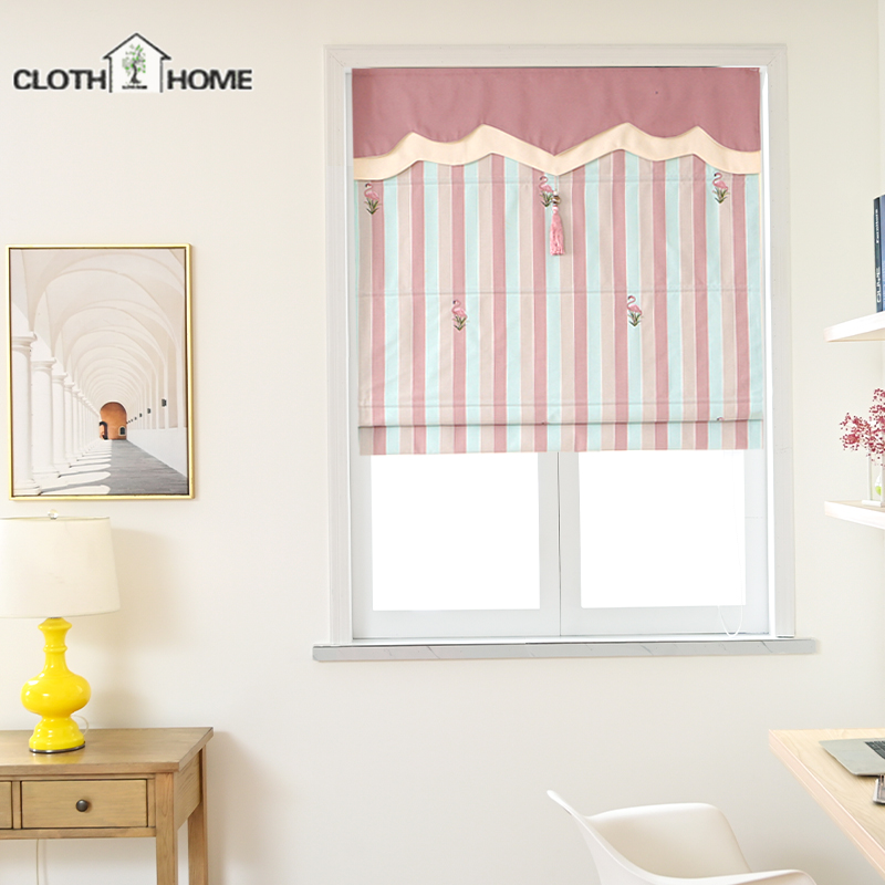 2021 New Curtain Children Room Girl Bedroom Cartoon Embroidered Craft Double Shade Lifting Roman Curtain