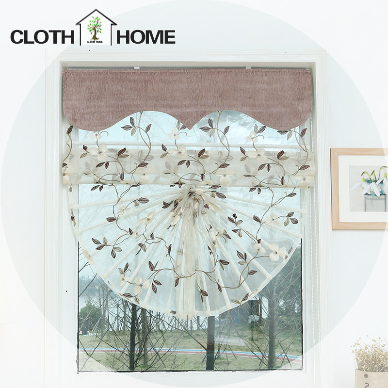 New curtain American light transmission Veil Embroidered Yarn Dining Room Living-room Floating window Balcony Short Door cord Curtain Fan-shaped Roman Curtain