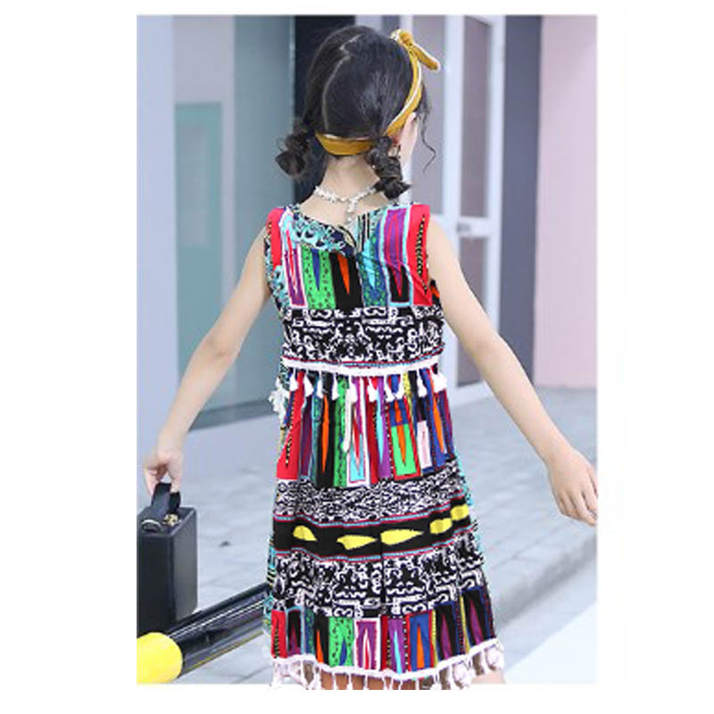 Mùa hè mỏng cô gái nhân tạo bông gió quốc gia váy cotton lụa dài váy trẻ em vest váy bé bông lụa gia đình váy công chúa trẻ em