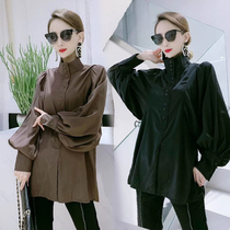 European autumn and winter Baichi pure color shirt female 2021 New temperament thin atmosphere Joker bottom wear shirt