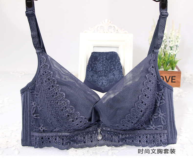 Cổ tích Yixi sexy bộ đồ lót ren màu đen nữ dày lên tập hợp để nhận được bộ điều chỉnh sữa bộ áo ngực