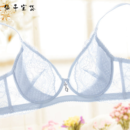 仙子宜岱大胸显小文胸超薄杯大码薄款胸罩夏季透气无海绵蕾丝内衣-tmall.com天猫