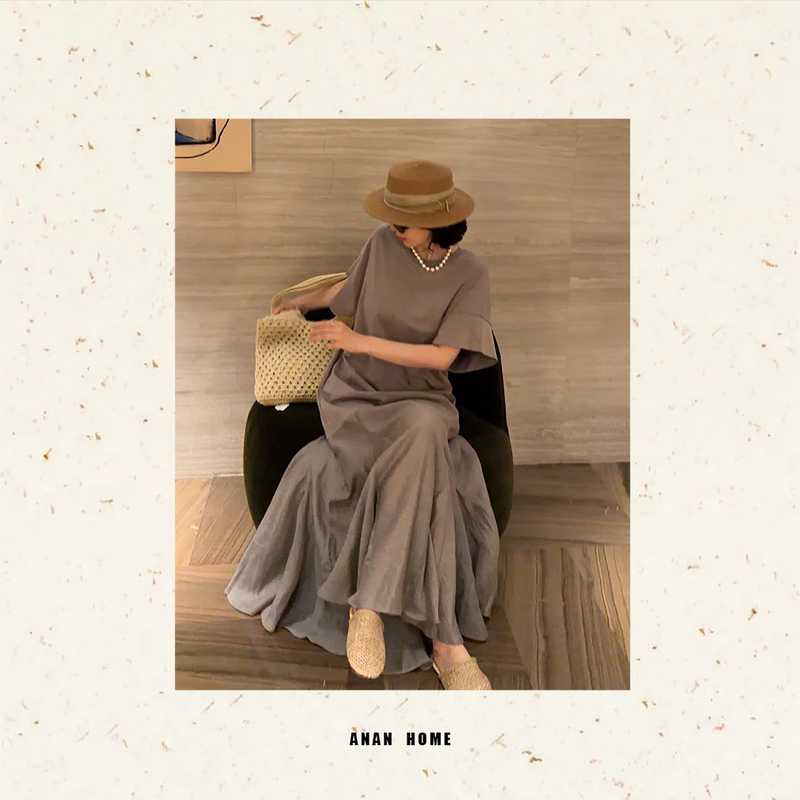 Anan2025｜Gray Shadow Drapes｜Old Money Style Mother-Of-Pearl Plain Gray Relaxed Dress X58923