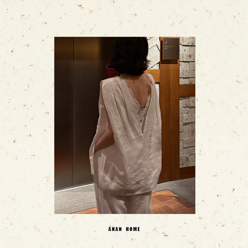 Anan2025｜Fengqi Linen｜New Chinese-Style Patchwork Lace V-Neck Top X58900