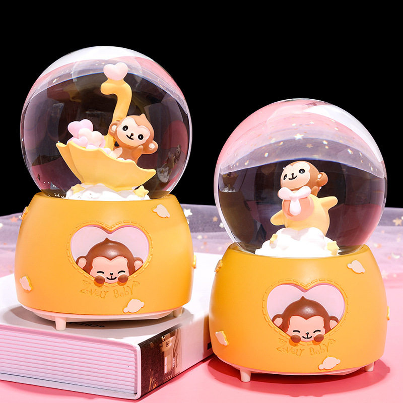 New doing aircraft Happy Little Monkey Water crystal Ball Music Box Eight soundboxes Flying Snow Rotating Children Students Birthday Gifts