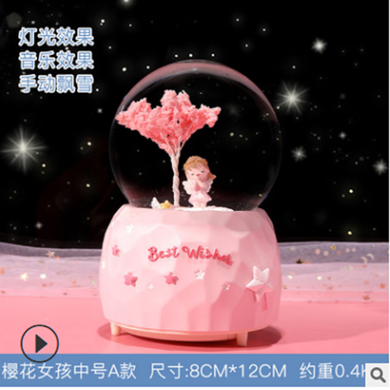 Little girl spin princess crystal ball music box night light music box ornament children 10 birthday gift Christmas