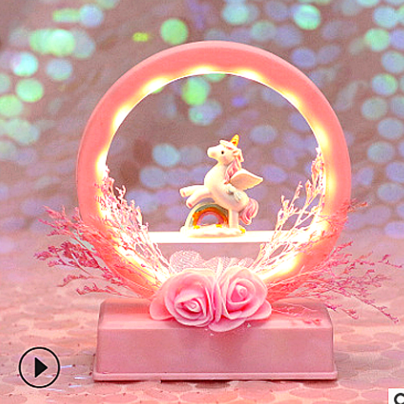 Soft cute unicorn small night light with music teen Heart room Decorative Small Table Light Table Hem Girl Day Gifts