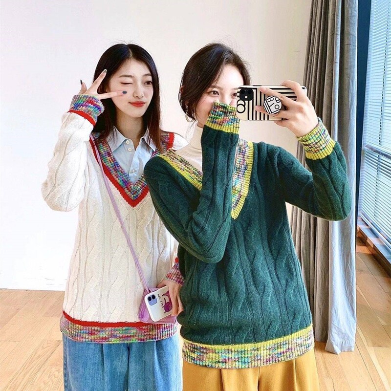 Gocie's new 2022 fall women's dress V-led cashmere-knitted sweatshirt 1399409-7T09471-033