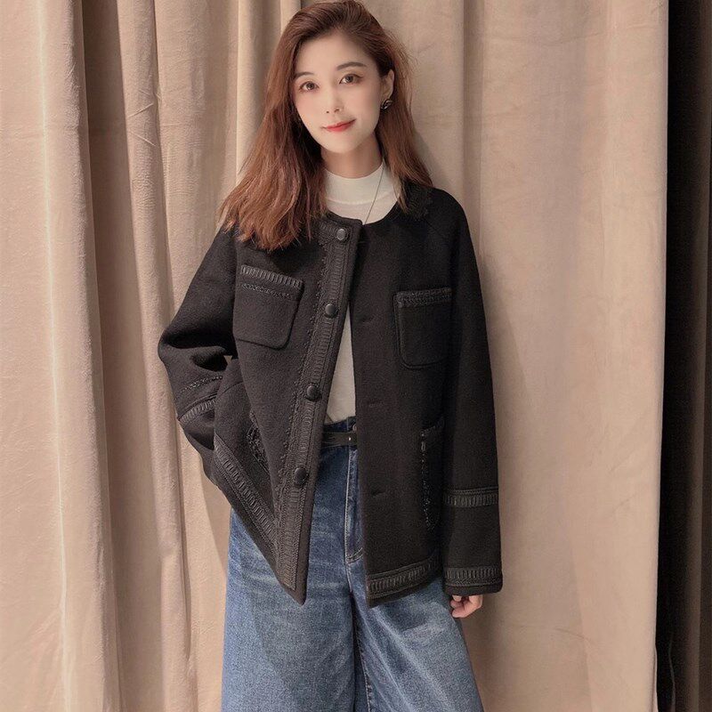 Auamisch flag 2021 winter new pocket wool small fragrant wind short coat 5400525-3022611-011