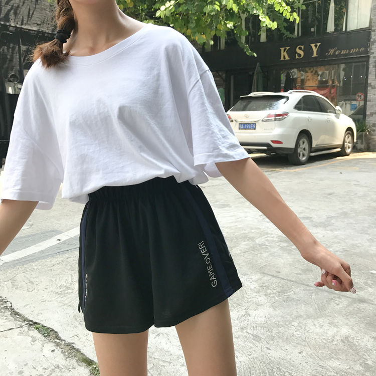Phiên bản tiếng Hàn giản dị chạy bộ quần short ống rộng nữ mùa hè mới hoang dã lỏng lẻo eo cao cỡ lớn béo đen MM mẫu quần sooc nữ đẹp 2021