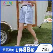 Girls denim shorts pure cotton summer Western style middle and large childrens pants new wide-legged loose childrens summer casual pants