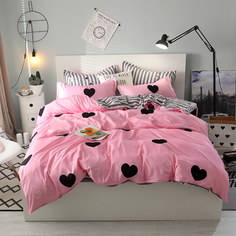 Bạn cotton nhà bông bốn mảnh chăn nữ tấm chăn 1,5m1,8 mét ký túc xá sinh viên ba mảnh chăn ga gối đệm màu hồng