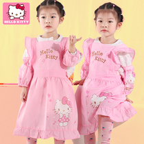 Hello Kitty baby gown summer thin bib for eating waterproof anti-dressing kitchen kids children apron sleeve