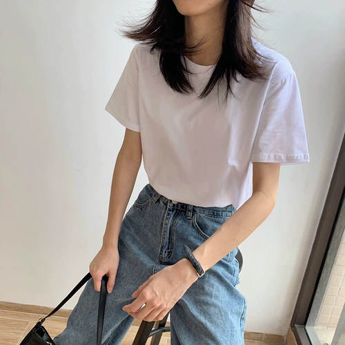 Весенняя летняя приятная телу белая цветная футболка для школьников, в западном стиле, облегающий крой, короткий рукав