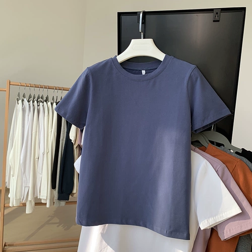 Белая летняя базовая приятная телу цветная футболка с круглым воротником, короткий рукав, свободный крой