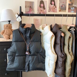 Suseyiku~ Simple Solid Color High-End Stand-Up Collar Cotton Vest 2024 Autumn and Winter Sleeveless Puffer Vest for Women