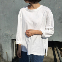 Spring and Autumn Korea simple loose large size cotton front short back long T-shirt female white long sleeve solid color top female round neck
