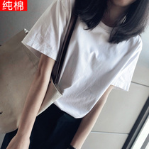 White T-shirt women short sleeve 2021 New ins tide loose solid color body gilt base shirt round neck shirt Korean cotton Y