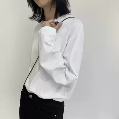 Long-sleeved women's 2021 new all-match spring and autumn Korean version of pure cotton white loose T-shirt student simple bottoming shirt inner match