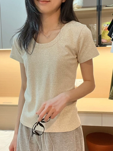 Tide, летняя однотонная приятная телу футболка с коротким рукавом, облегающий крой, короткий рукав