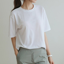  Short-sleeved womens summer 2021 loose cotton pure white t-shirt solid color new round neck simple inner white t-shirt women