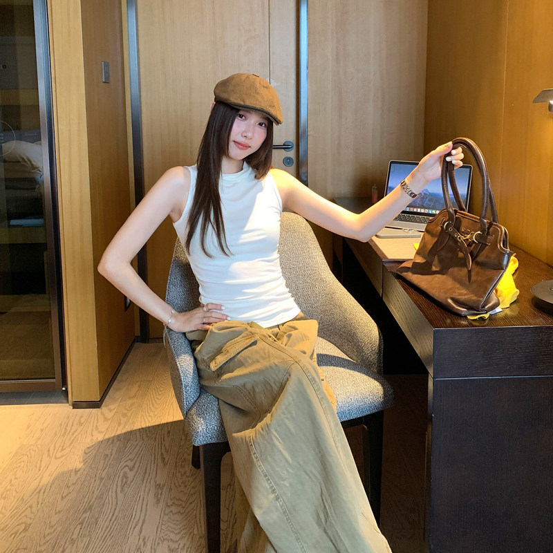 Lyocell Tencel Half-High Collar Sleeveless Vest for Women 2026 New Summer Outerwear Hot Girl Style Stunning Camisole Top