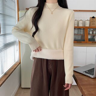 Suseyiku Autumn and Winter Korean Style Warm Thick Loose One-Piece Velvet Half-High Collar Andy Velvet Knit Sweater for Women