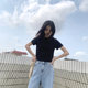 Black short t-shirt for women Korean version ins high waist slim cotton slim fit navel-baring short-sleeved summer petite bottoming shirt trendy