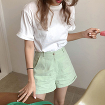  Pure white t-shirt womens short-sleeved loose cotton basic inner tie bottoming shirt t-shirt 2021 new western style round neck ins