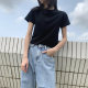 Black short t-shirt for women Korean version ins high waist slim cotton slim fit navel-baring short-sleeved summer petite bottoming shirt trendy