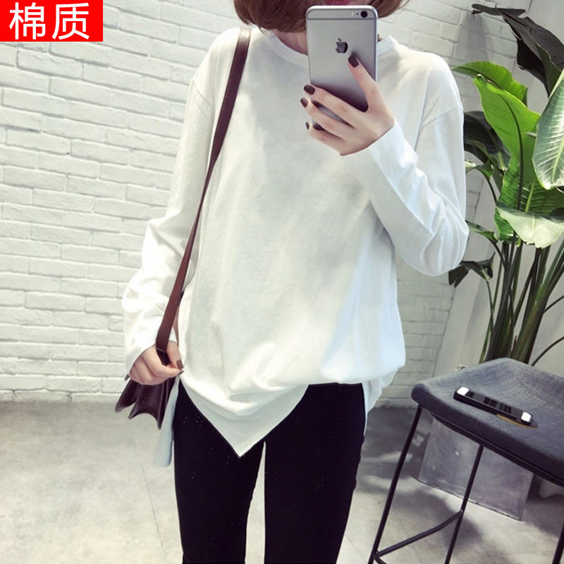 Korean version of the autumn and winter thin cotton white T-shirt women's loose casual inner wear student long-sleeved underwear spring clothes trendy