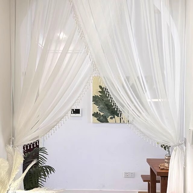 No-Drill Luxury White Lace Sheer Curtain, French Vintage Bay Window Living Room Bedroom Light-Filtering Curtain