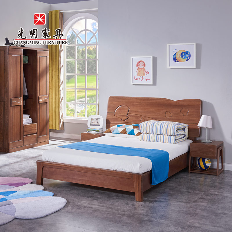 Bright furniture Bedroom set furniture combination Modern Chinese style teenager all solid wood elm furniture four-piece set
