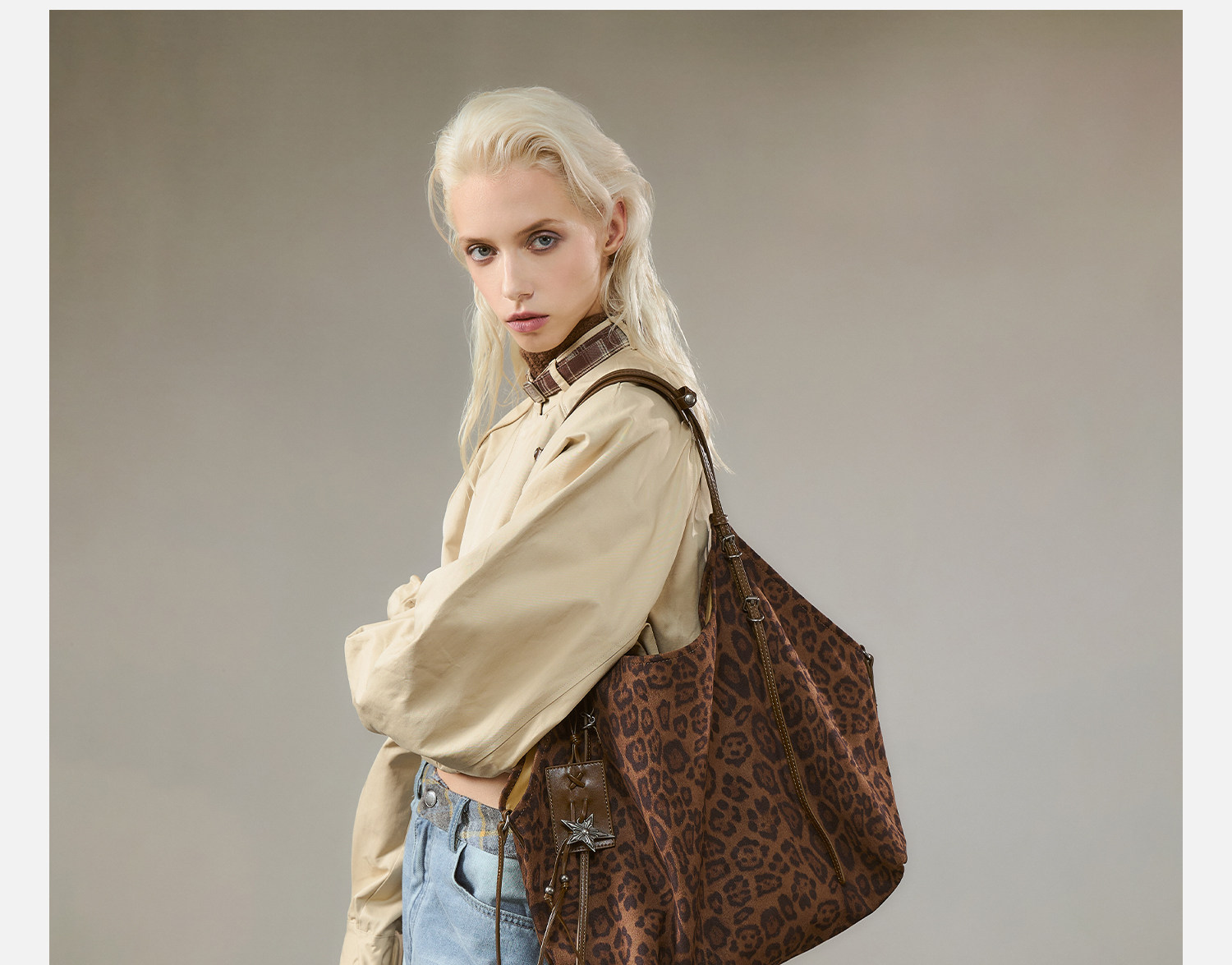 JACD Leopard Print Faux Leather Hobo Bag