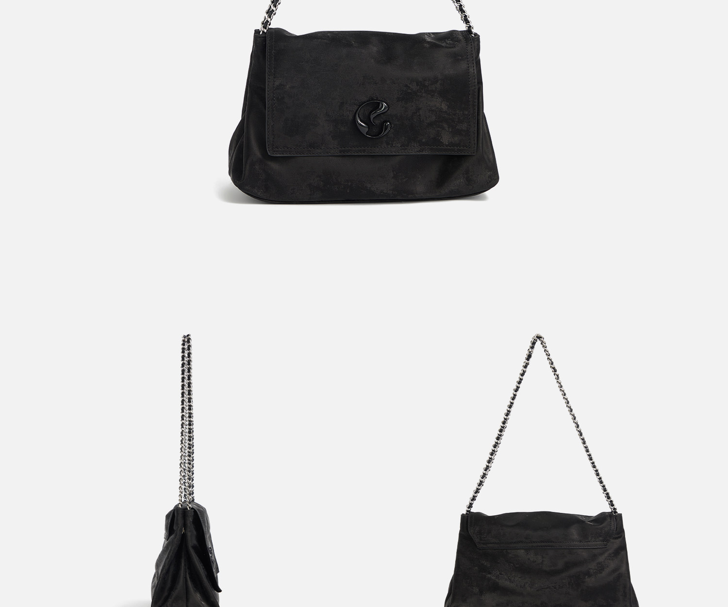 JACD Black Faux Leather Flap-Top Shoulder Bag