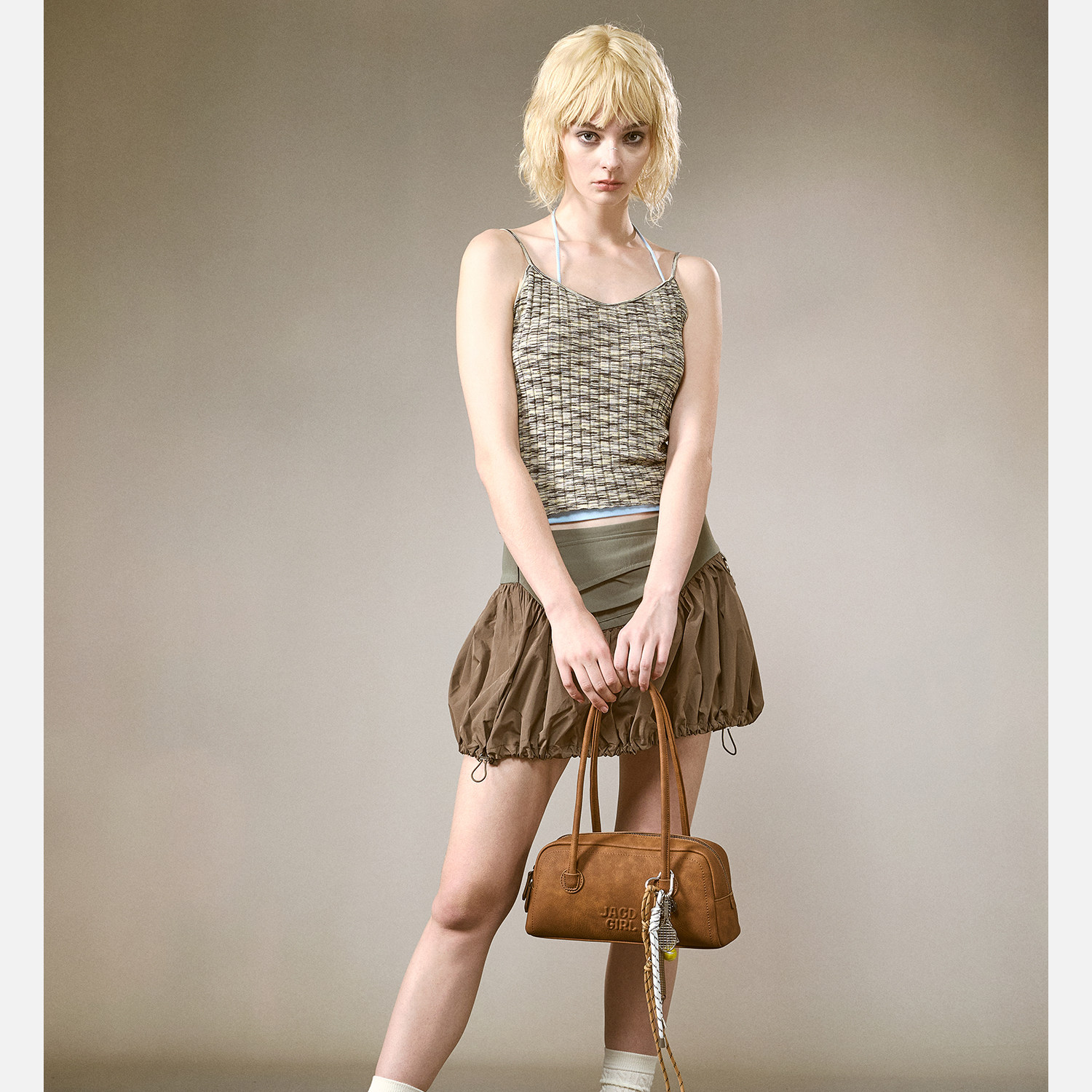 JACD Cinnamon Brown Faux Leather Zip-Top Bowling Bag