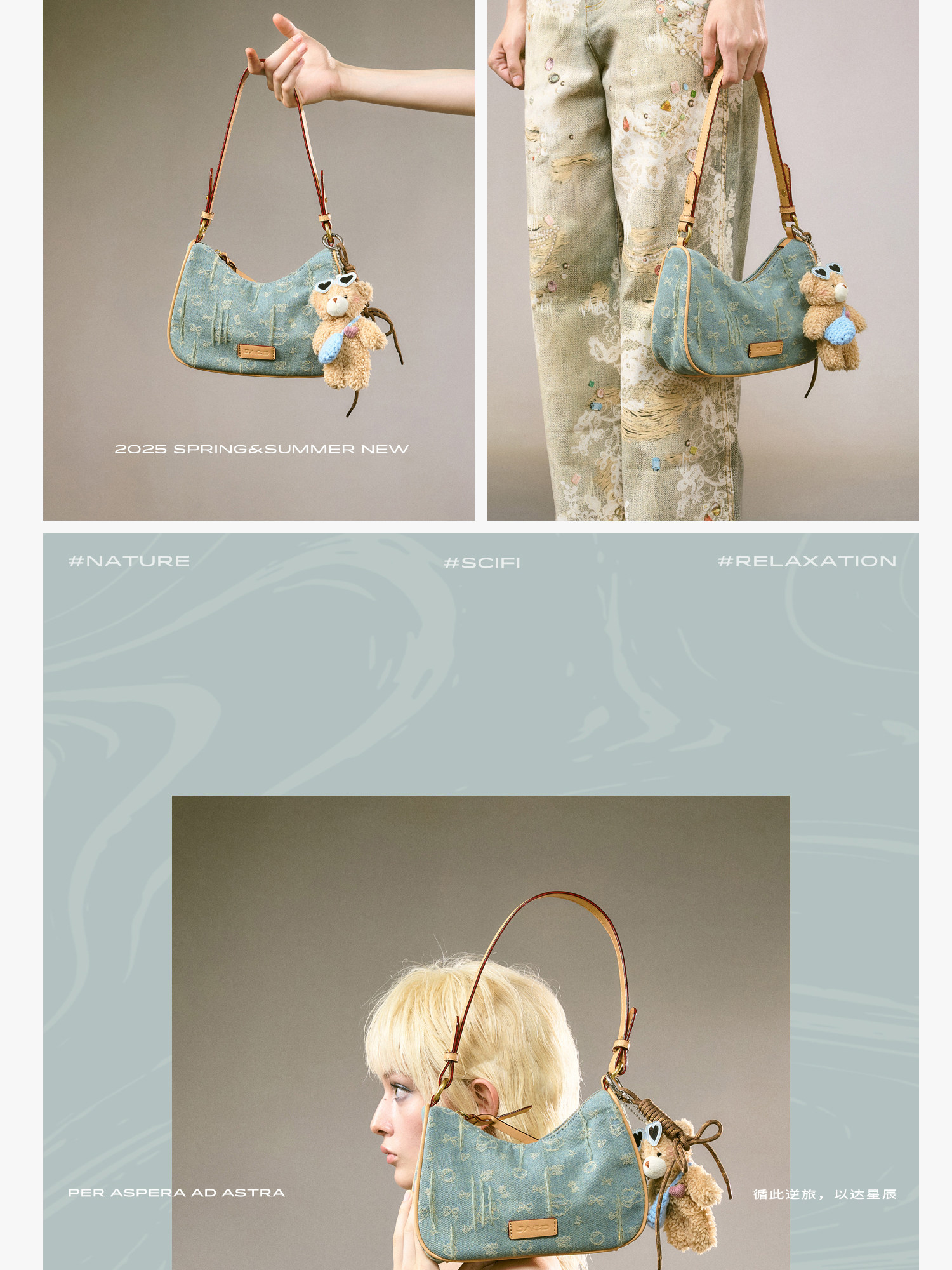 JACD Vintage Denim Zip-Top Underarm Bag