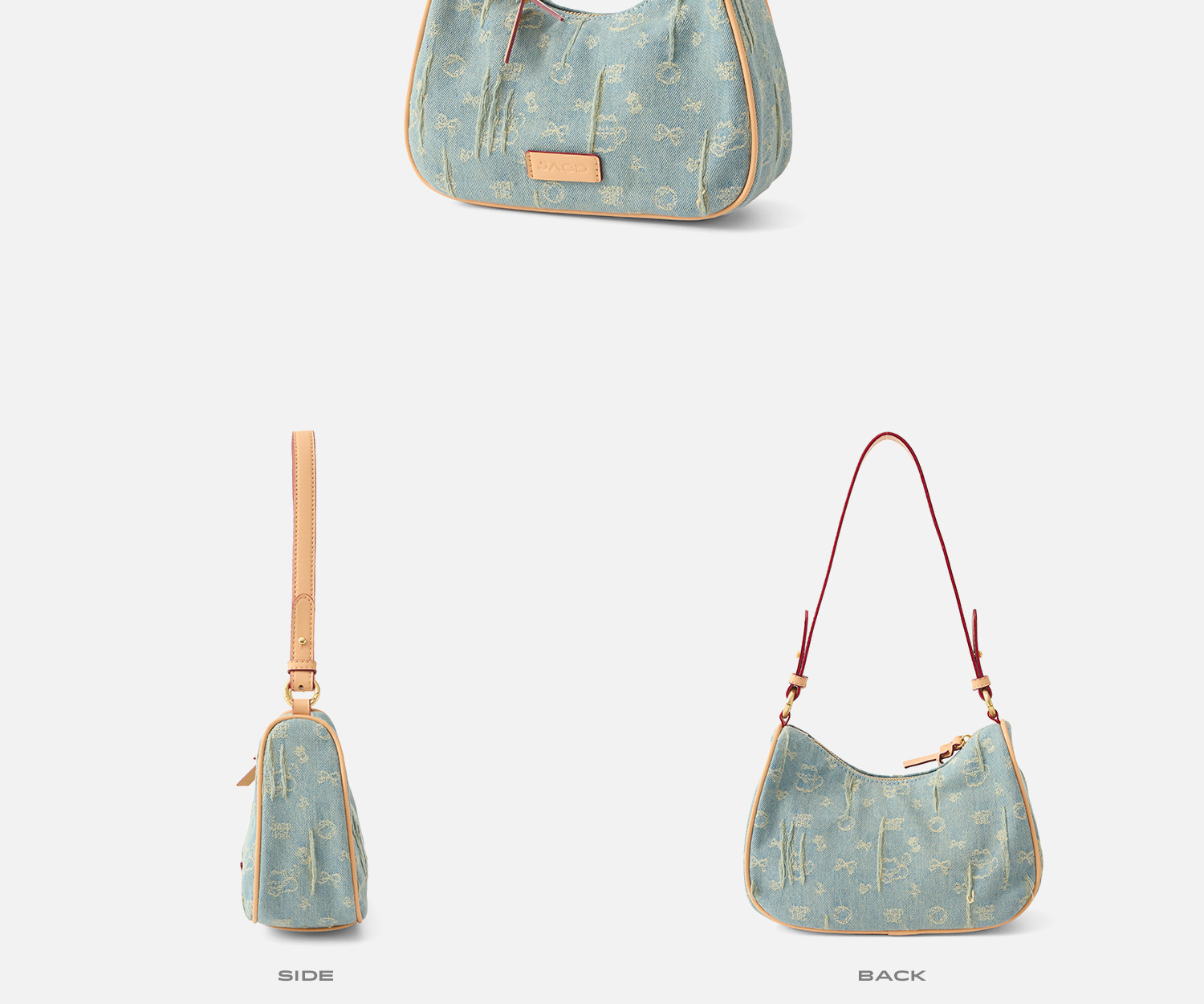 JACD Denim Crescent Underarm Bag - Zip-Top