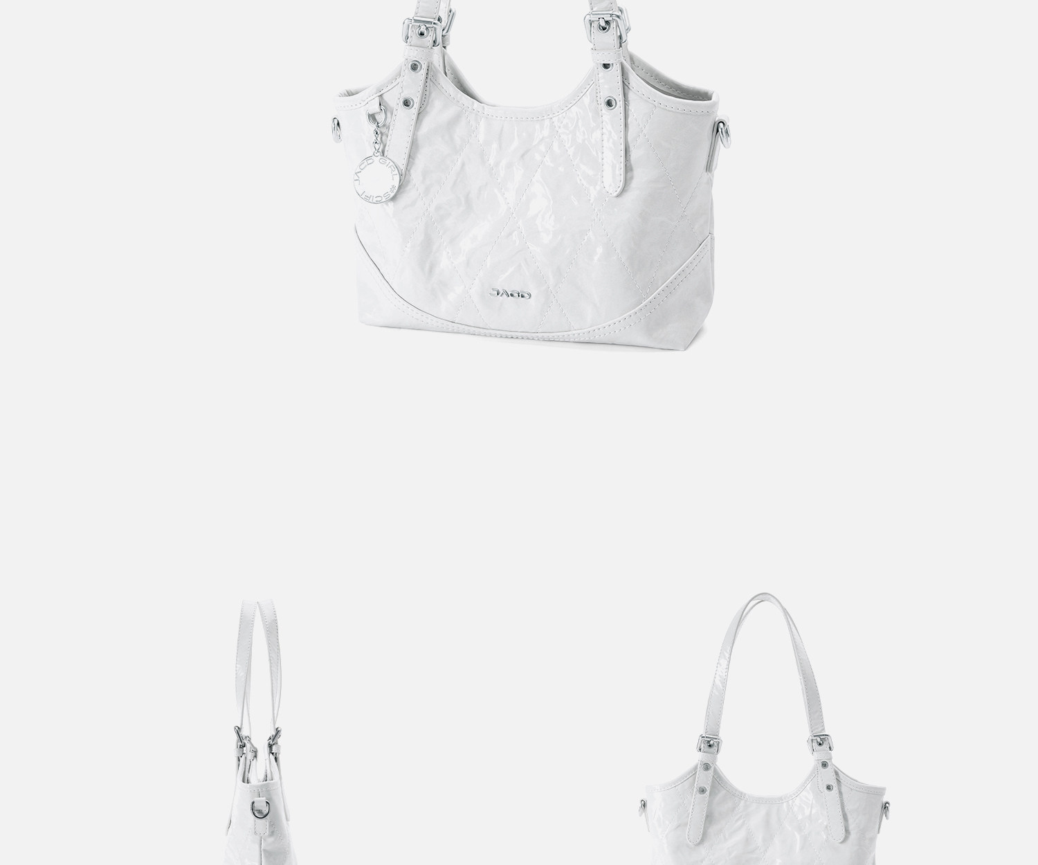 JACD White Quilted Synthetic Leather Crossbody Bag