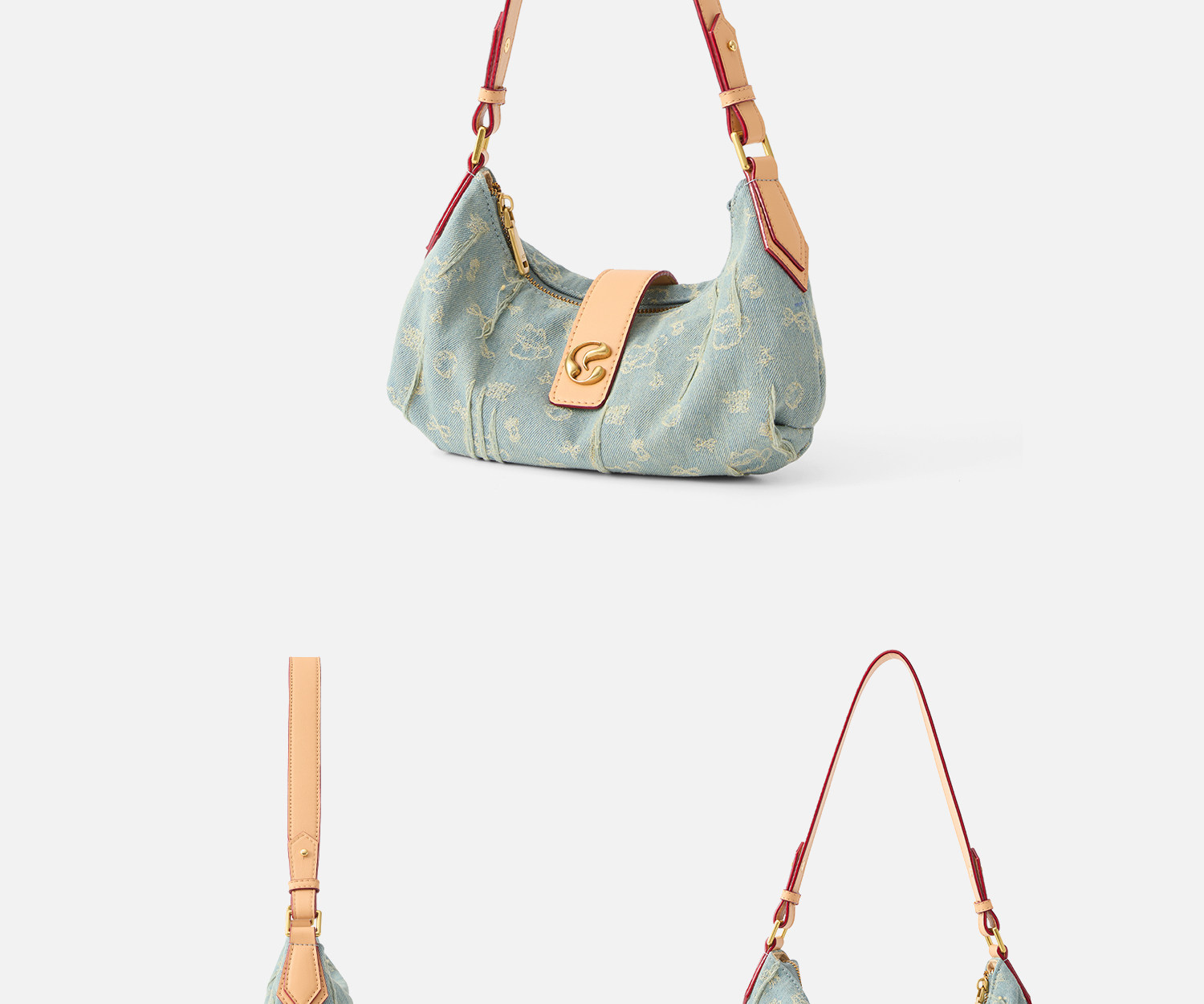JACD Denim Crescent Underarm Bag - Zip-Top