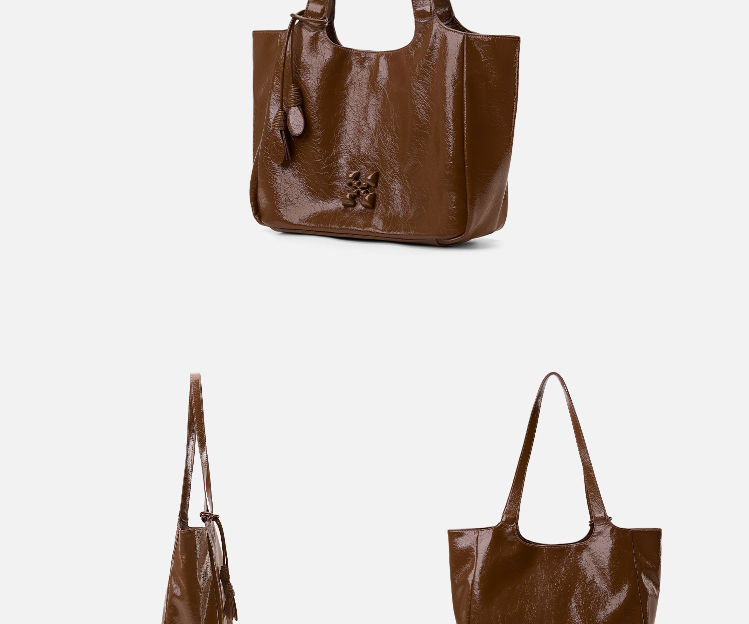 JACD Amber Brown Synthetic Leather Magnetic Snap Tote Bag