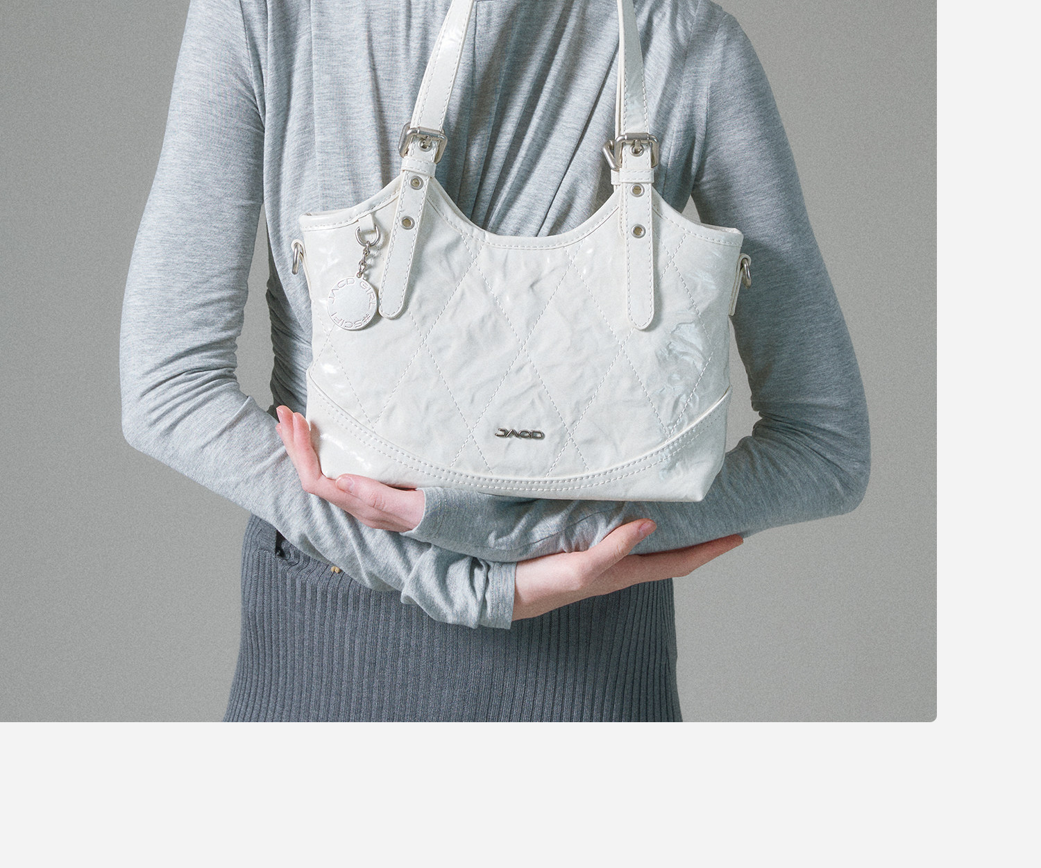 JACD White Quilted Synthetic Leather Crossbody Bag