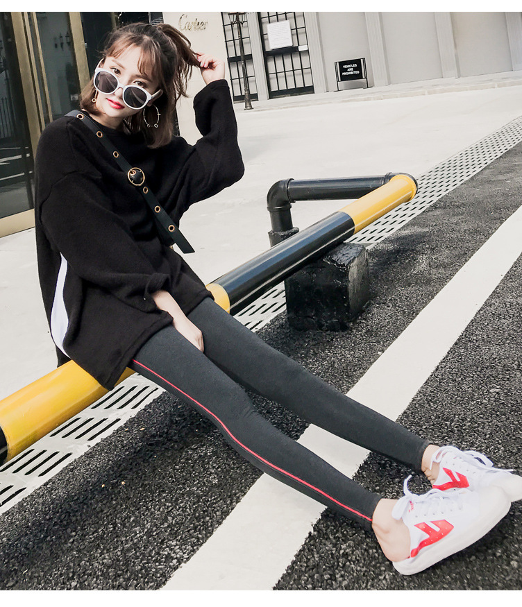 Quần tây nữ mặc mùa đông dày 2018 mới ấm áp bó sát skinny skinny sọc ngang thời trang cá tính quần áo thời trang nữ
