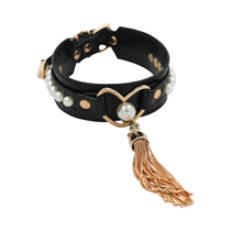 BAY High-end Custom Pearl Love Flow Su Wide Leather Item Ring Extravagant Palace Style