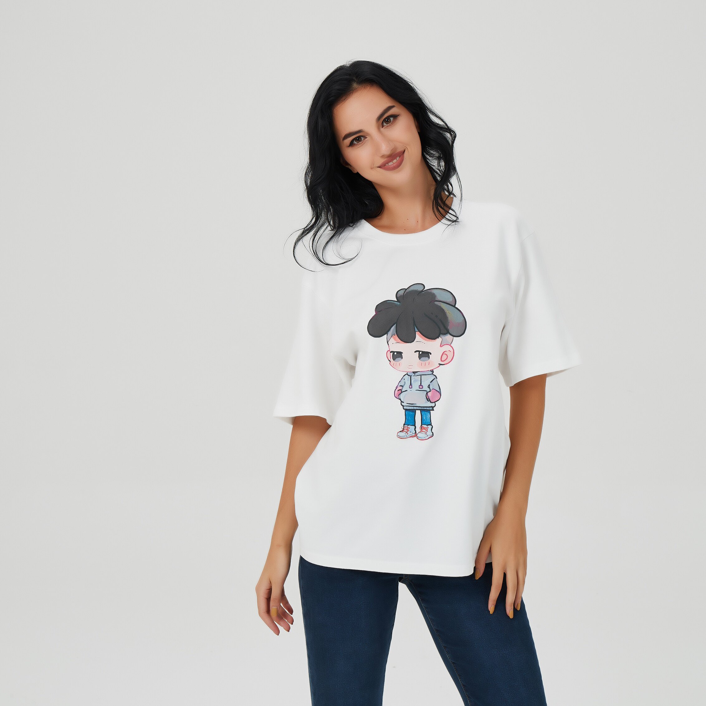 Zhao Chenlong the same Traphero cartoon image printing loose half-sleeved summer small fresh washed round neck short sleeves