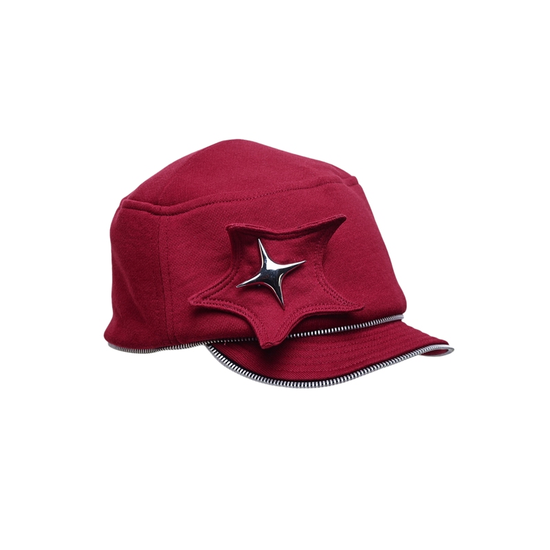 Zxye Retro Red Curved Brim Sailor Hat for Women, Autumn Subculture Y2K Detachable Zipper Four-Pointed Star Newsboy Cap