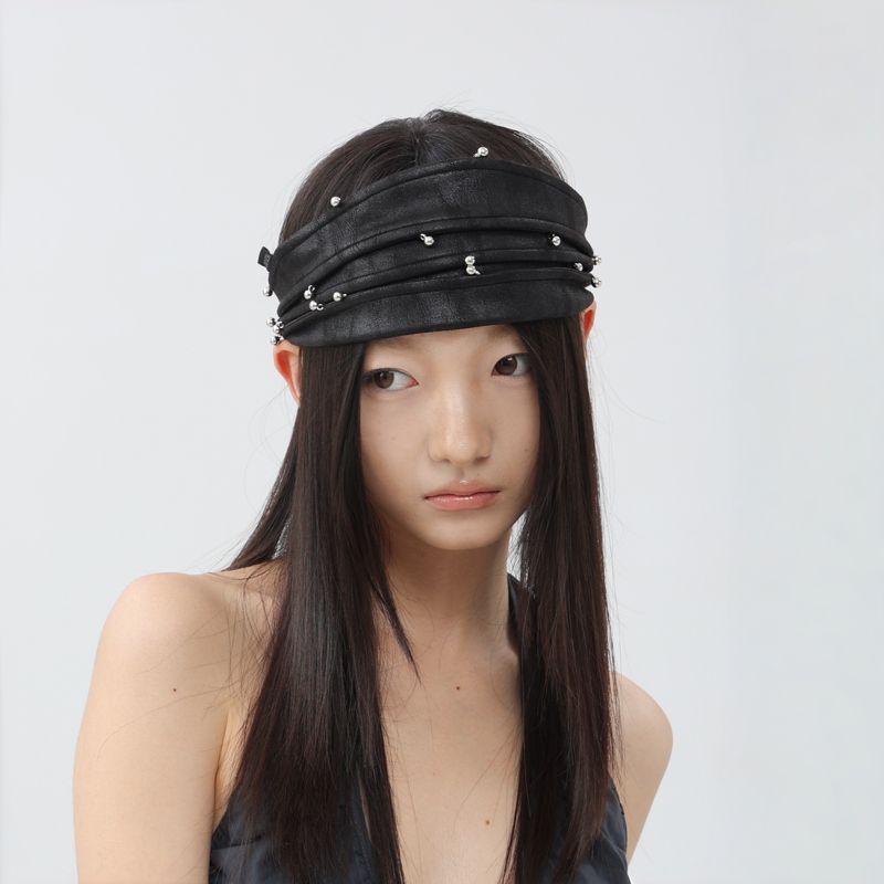 Zxye Black Lace-Up Studded Wide Headband for Women, Deconstructed Dark Texture with Metal Beads, Avant-Garde Niche Headwear Zxye Black Lace-Up Studded Wide Headband for Women, Deconstructed Dark Texture with Metal Beads, Avant-Garde Niche Headwear