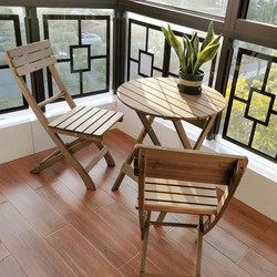  Folding Dining Table Solid Wood No-Installation Table and Chair Set Portable Balcony Wooden Round Table Study Desk Flower Table