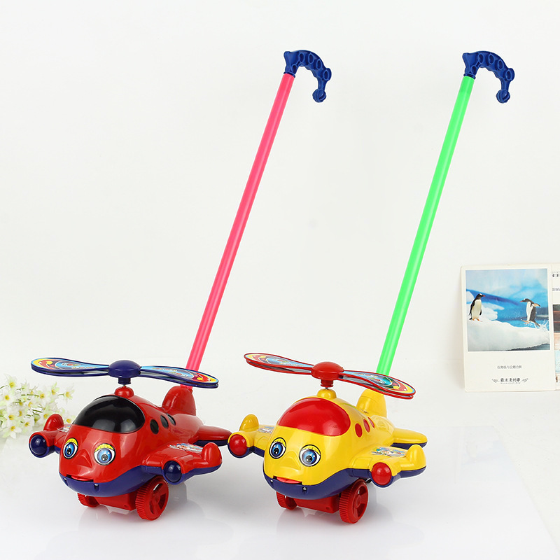 Baby toddler trolley educational toy single pole children push music Bell Bell hand push plane tongue 1-3 years old