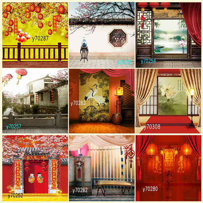 Ancient wind background wall Spring Festival New Year Direct sowing room main sowing background cloth 3d Full family Fuchina China Wind Network Red fast hand shaking sound